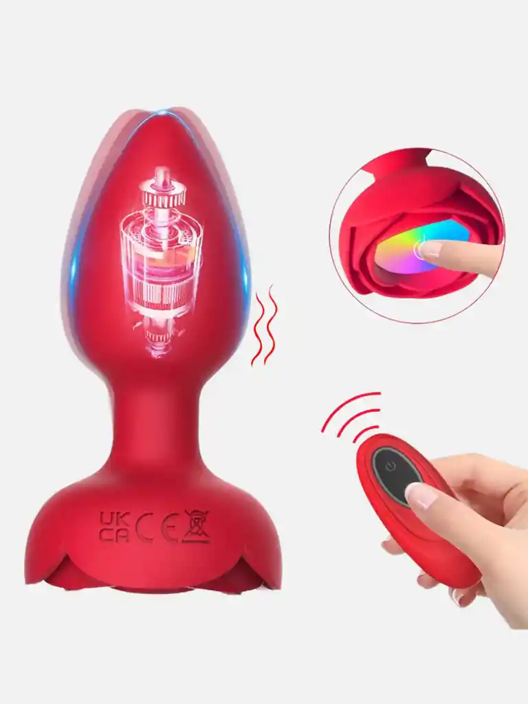 Plug Anal Vibrador Con Control Inalámbrico Y Luces Led Rosa - Rojo - M