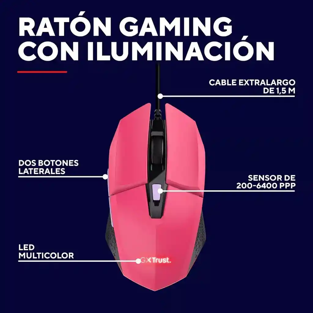 Mouse Gamer Rgb Programable 6 Botones Trust Felox | 6400 Dpi