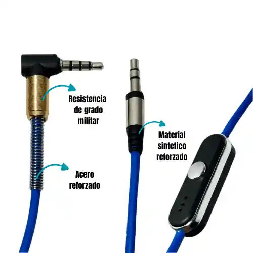 Cable Auxiliar Plug 3,5mm Sonido Stereo Micrófono 1.2m Pp