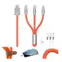 El Cable De Carga Rápida 3 En 1 Naranja Ca-880 Para Todos Tus Dispositivos