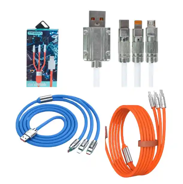 El Cable De Carga Rápida 3 En 1 Naranja Ca-880 Para Todos Tus Dispositivos