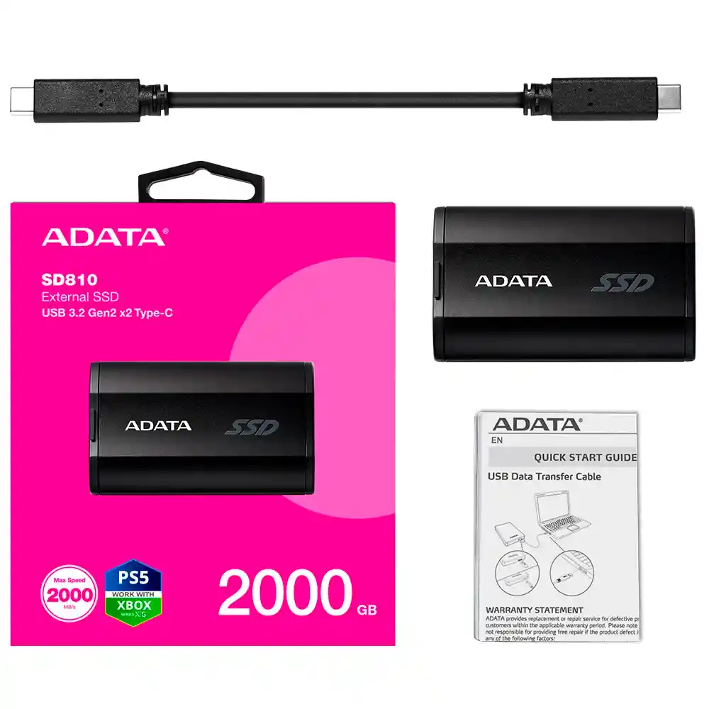 Unidad Solida Externa Adata Sd810 2tb Usb 3.2 (usb-c)