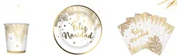 Set Platos, Vasos Y Servilletas Sempertex Dorado Feliz Navidad X8 Unidad