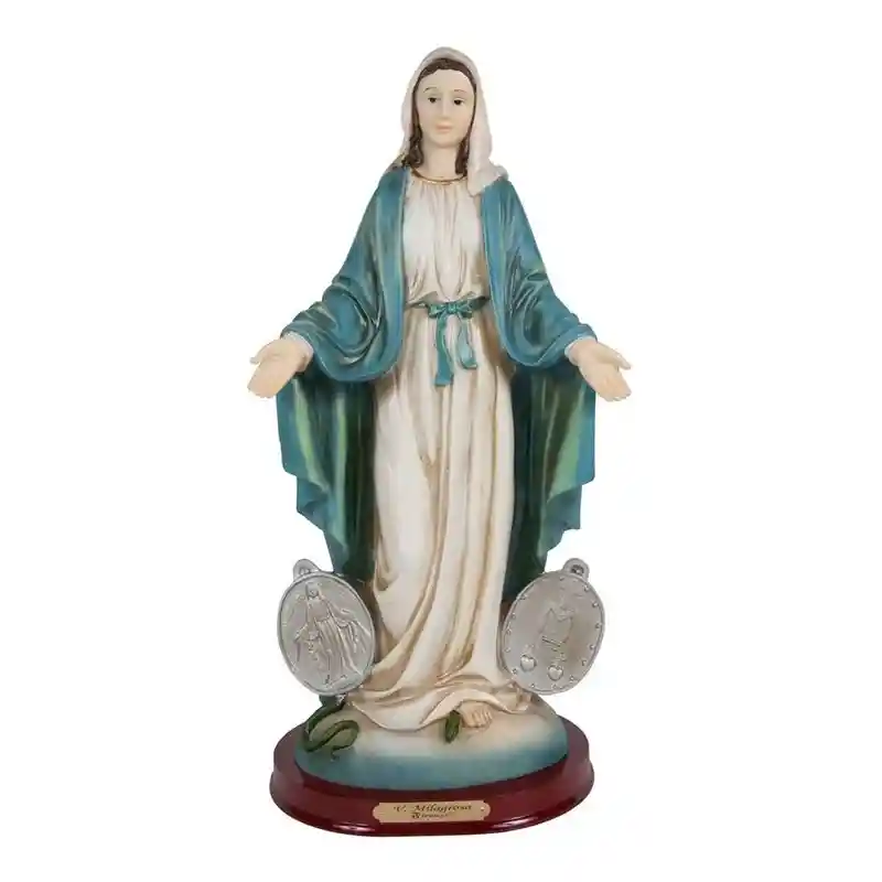 Figura Religiosa Virgen María Medalla Milagrosa 20cm Porcelana Italiana Firenzi