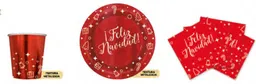 Set Platos, Vasos Y Servilletas Sempertex Rojo Brillante Feliz Navidad X8 Unidad