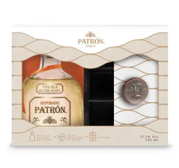 Caja Regalo Tequila Patrón Reposado + Sello Marcador De Hielo + Hielera