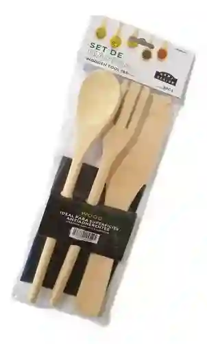 Juego De Utensilios En Madera De Cocina X 3