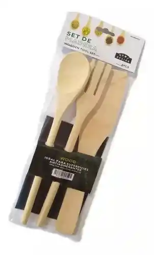 Juego De Utensilios En Madera De Cocina X 3