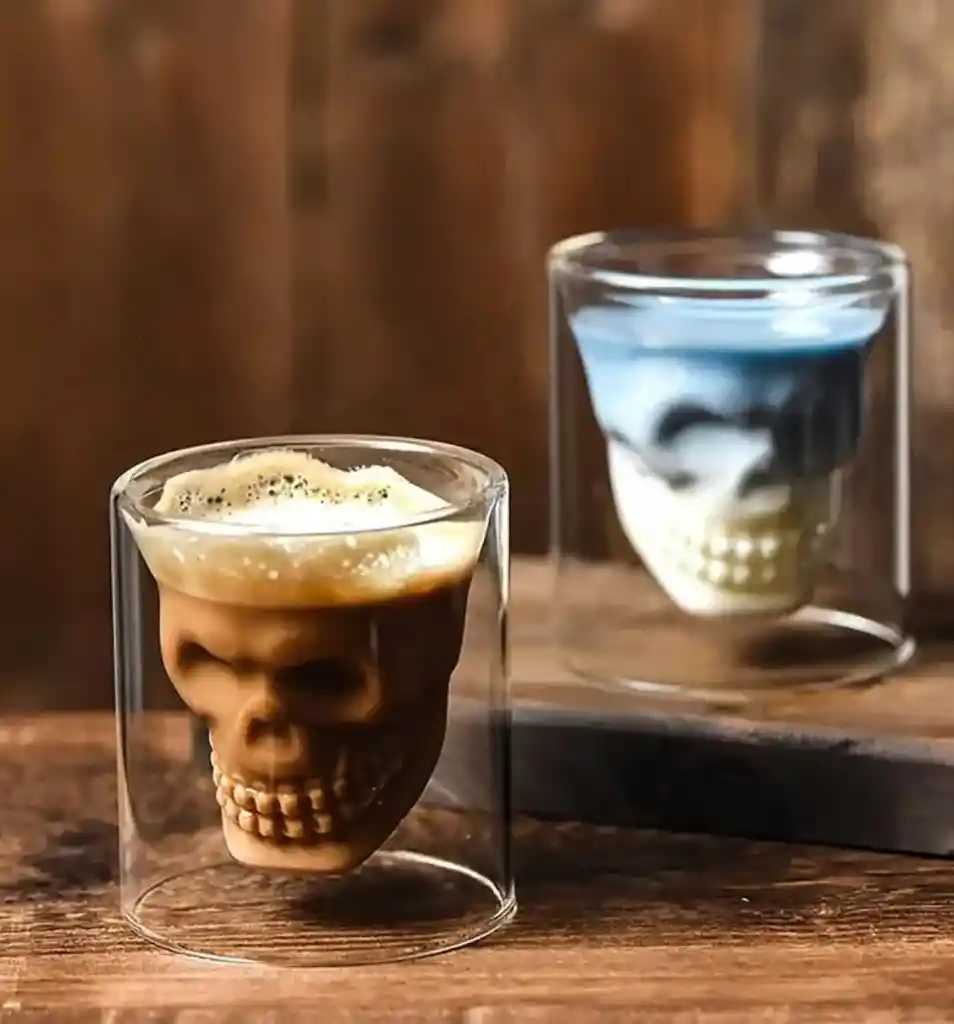 Vaso En Vidrio Para Trago Whisky Con Diseño De Calavera