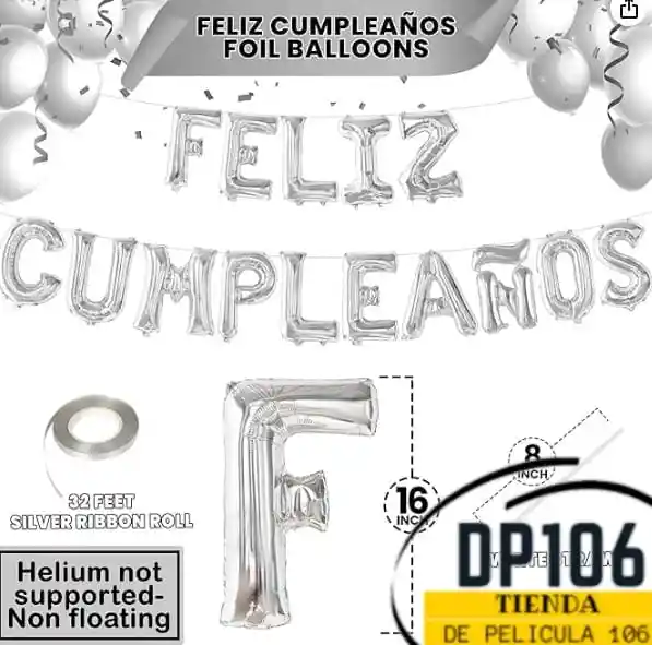 Feliz Cumpleaños Plata Globos Metalizados