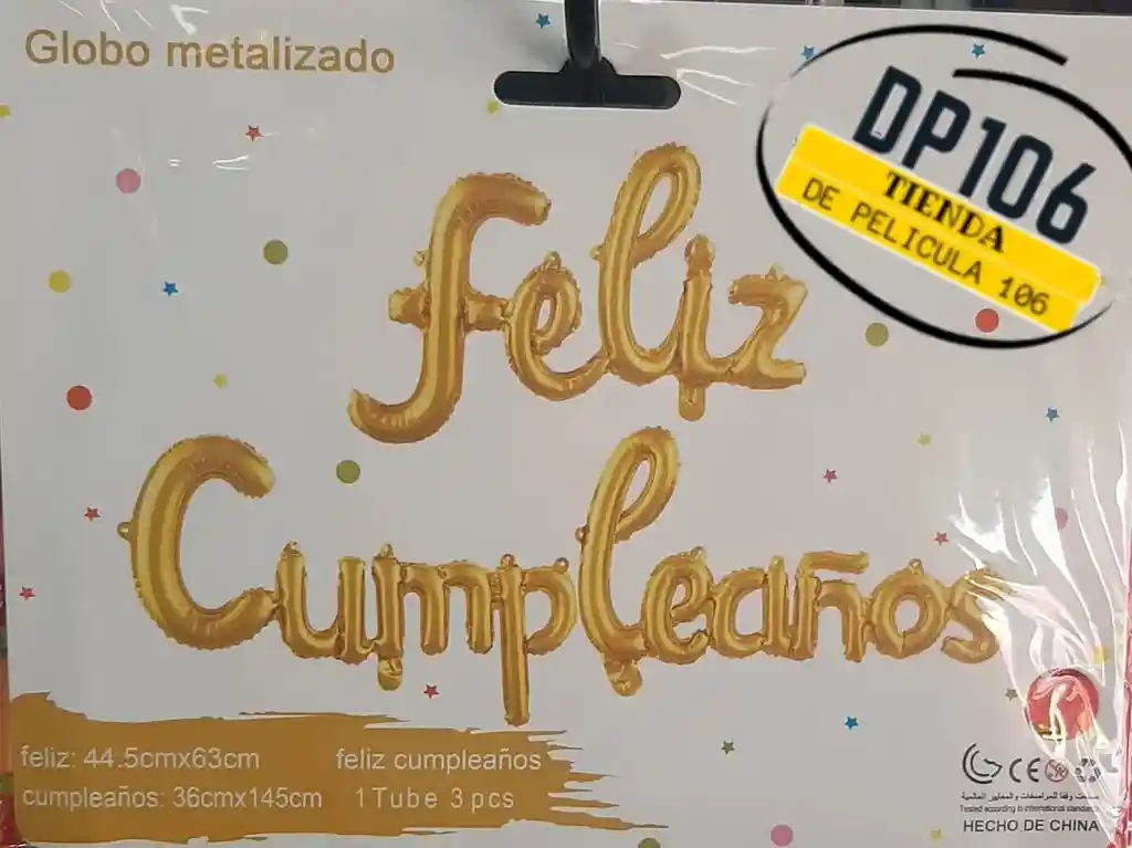 Feliz Cumpleaños Dorado Globos Letra Cursiva