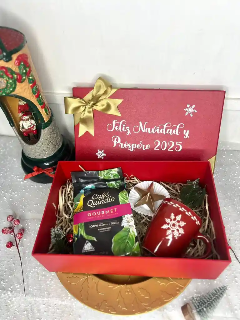 Caja De Lujo Café Quindio, Mug Navideño, Chocolate O Masmelos - Navidad