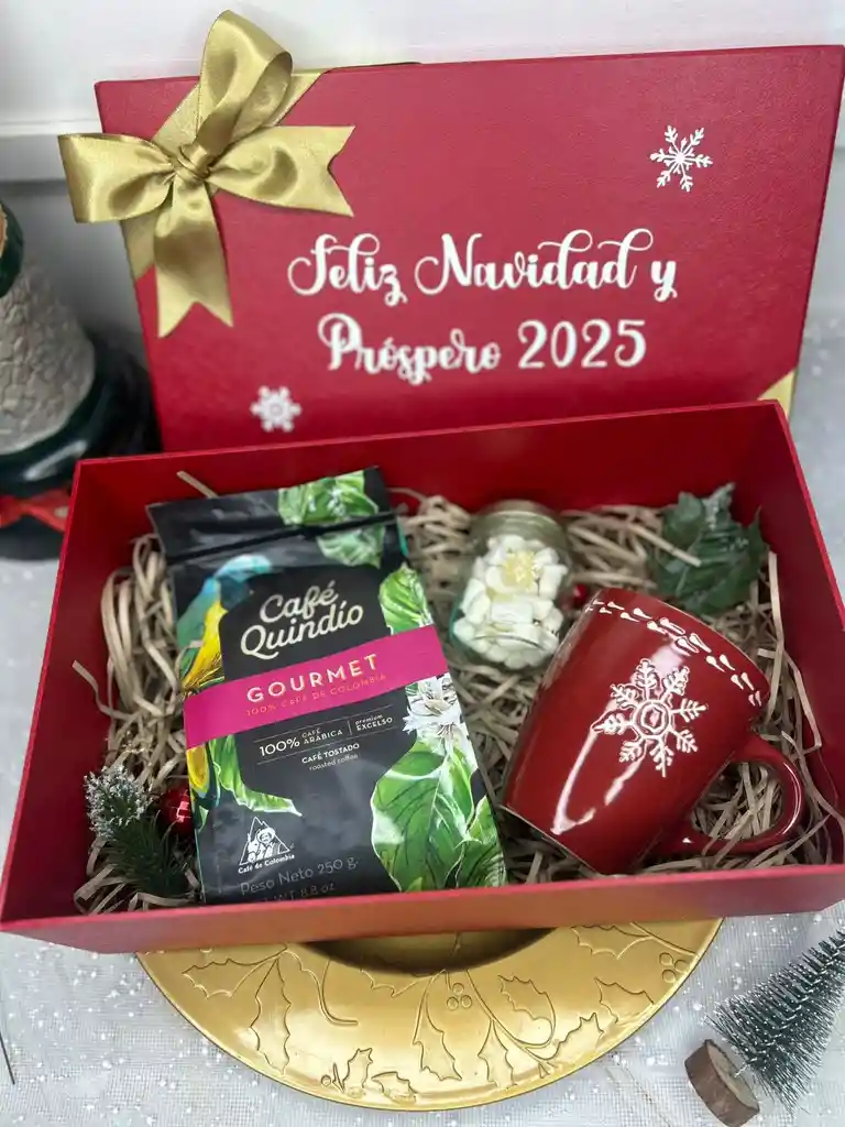 Caja De Lujo Café Quindio, Mug Navideño, Chocolate O Masmelos - Navidad