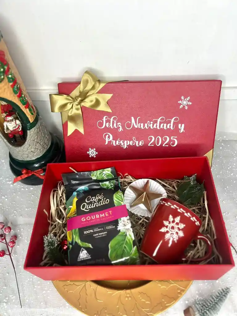 Caja De Lujo Café Quindio, Mug Navideño, Chocolate O Masmelos - Navidad
