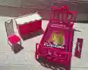 Juego Alcoba Para Muñecas Cama + Cajonera + Silla Juguetes Para Niña