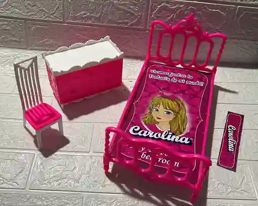 Juego Alcoba Para Muñecas Cama + Cajonera + Silla Juguetes Para Niña