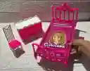Juego Alcoba Para Muñecas Cama + Cajonera + Silla Juguetes Para Niña