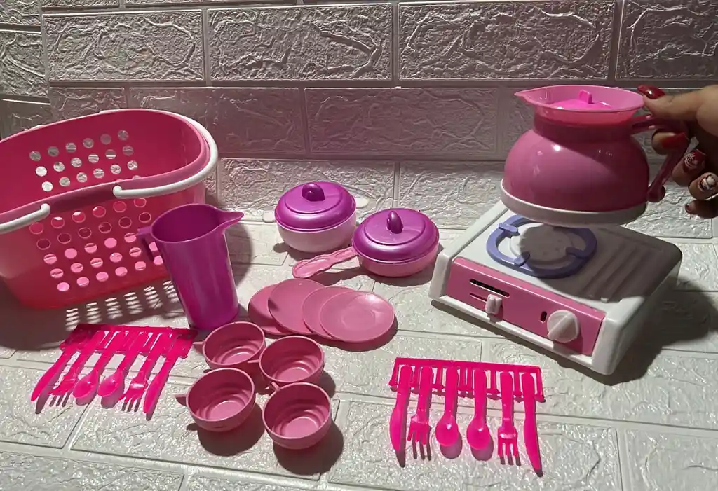 Accesorios Para Cocina Niñas Ollas + Estufa + Canasta Etc Juguetes Para Niña