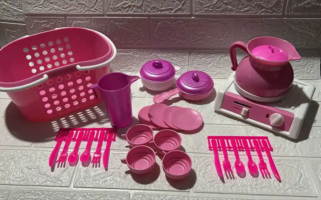 Accesorios Para Cocina Niñas Ollas + Estufa + Canasta Etc Juguetes Para Niña