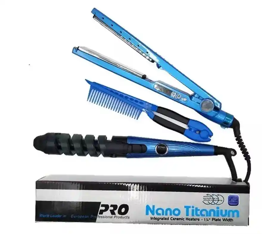 Combo Nano Titanium Plancha, Peine Y Rizador.