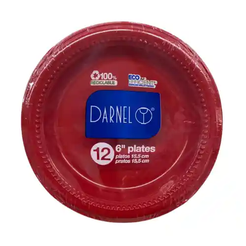 Plato Plastico Darnel Color Rojo X 12 De 15.5 Cm