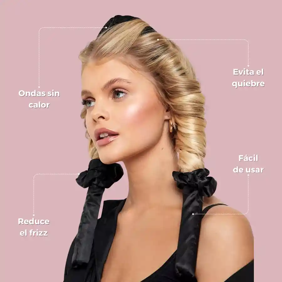 Ondas Sin Calor Tubo Rizador Cabello + 2 Scrunchies Satín