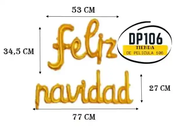 Feliz Navidad Globos Dorado Letra Cursiva