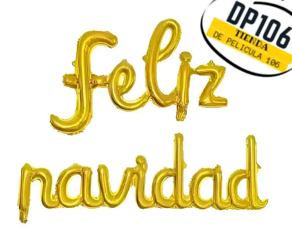 Feliz Navidad Globos Dorado Letra Cursiva