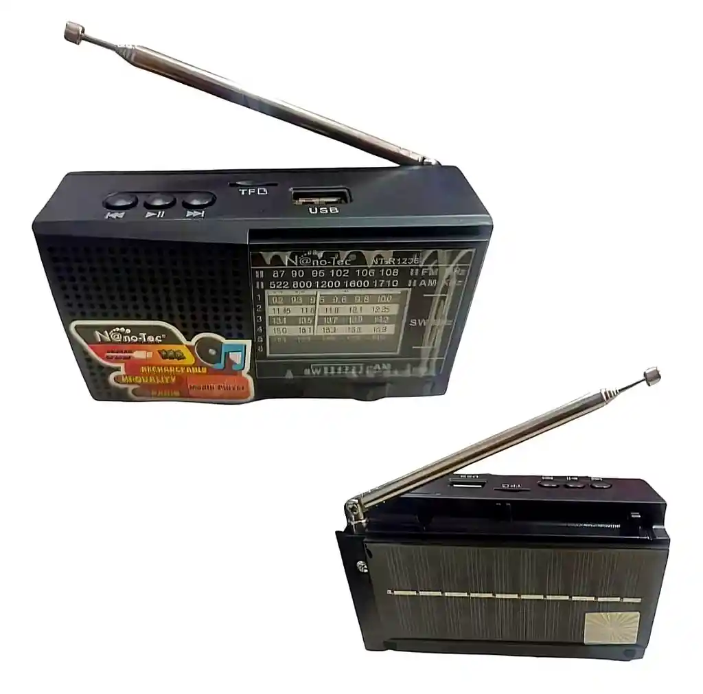 Radio Recargable Portatil Con Panel Solar, Con Am,fm Sw, 8 Bandas, Bluetooth,usb,sd,