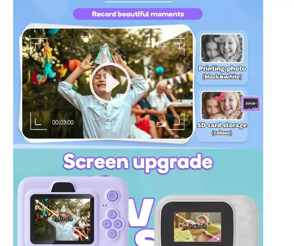 Cámara De Impresión Instantánea Para Niños Con Pantalla