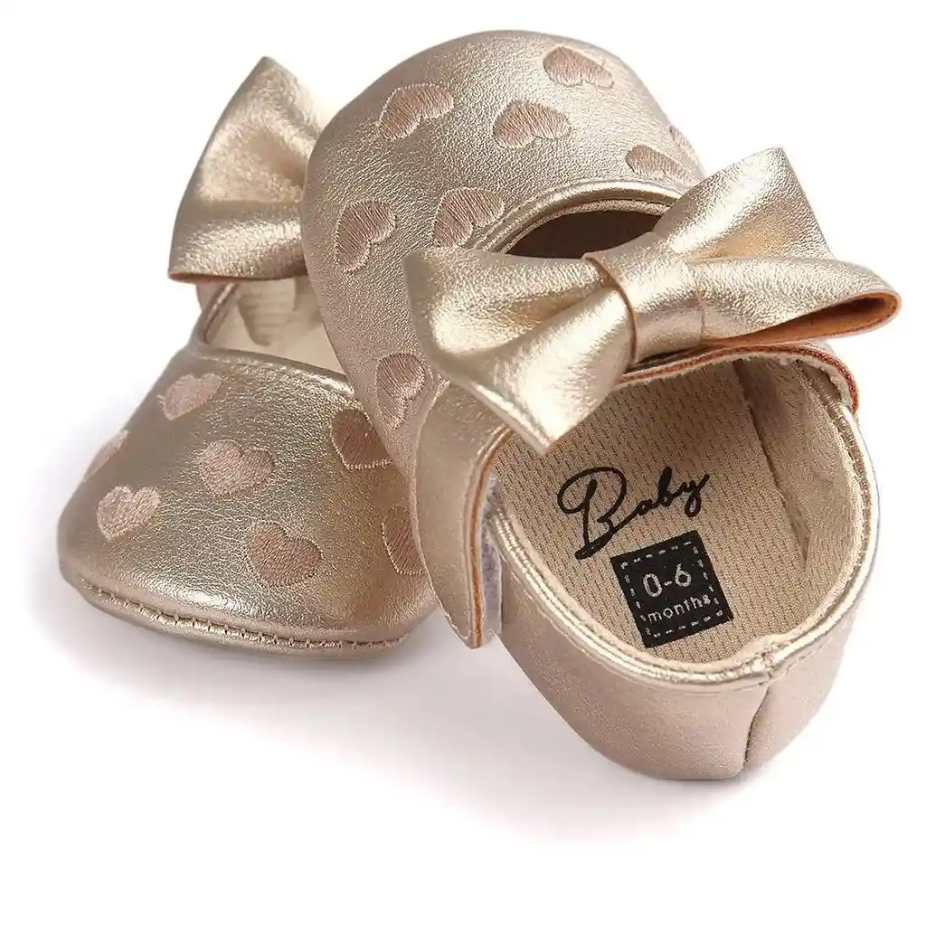 Zapatos Para Bebe Zapaticos Suela Blanda 0-6 M 11 Cm Dorado