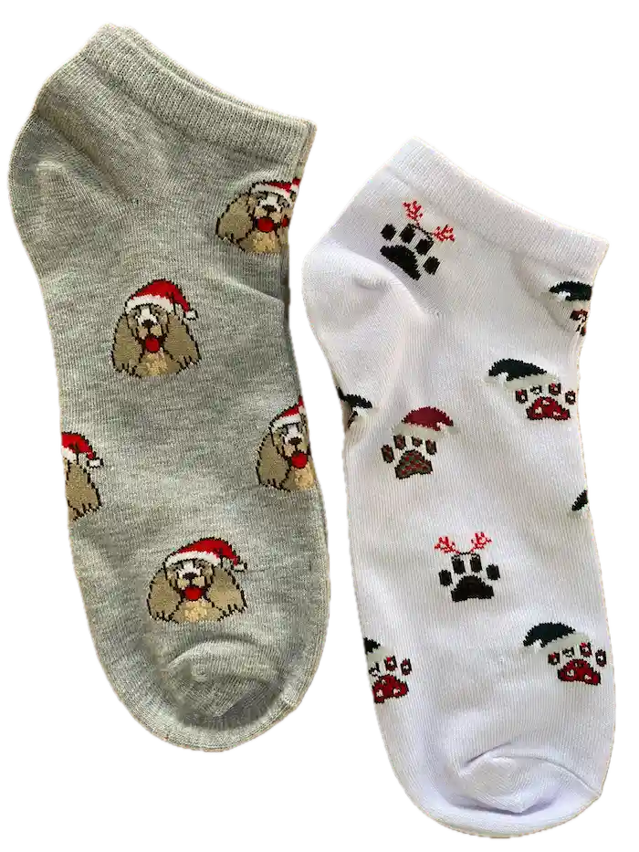 Set De Medias Navideñas Perritos Cocker Y Huellas