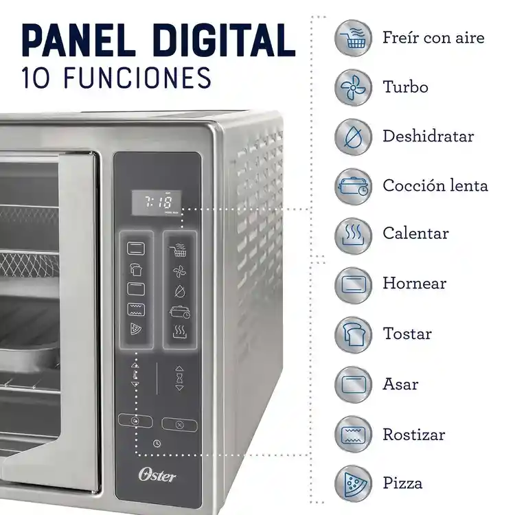 Horno Tostador Oster Con Freidora De Aire 2173940 42lt Plateado