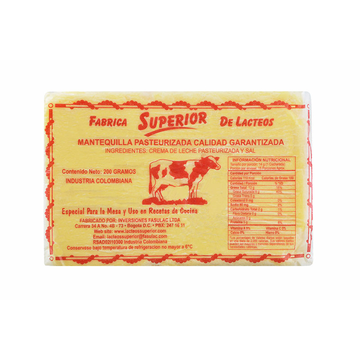 Superior Fabricade Lácteos Mantequilla Pasteurizada 200 g