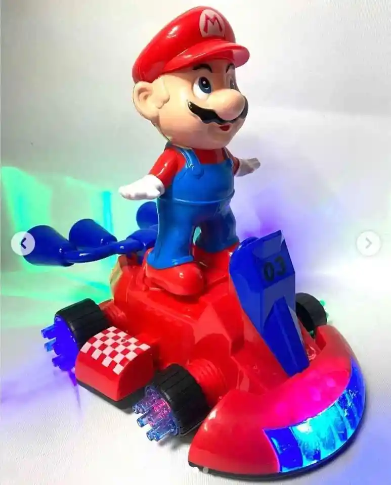 Super Mario Bros Kart Juguete Carro Con Sonido Y Luces Movimiento 360 Grados