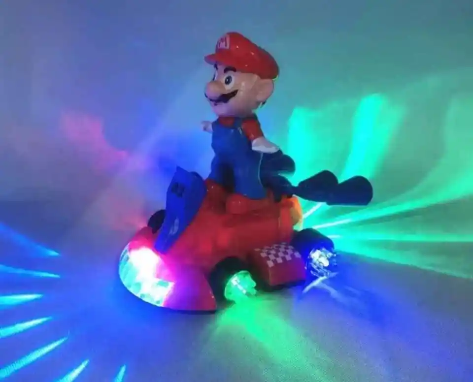 Super Mario Bros Kart Juguete Carro Con Sonido Y Luces Movimiento 360 Grados