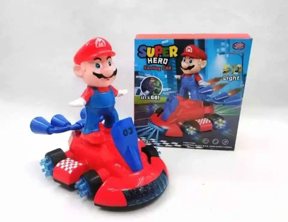 Super Mario Bros Kart Juguete Carro Con Sonido Y Luces Movimiento 360 Grados
