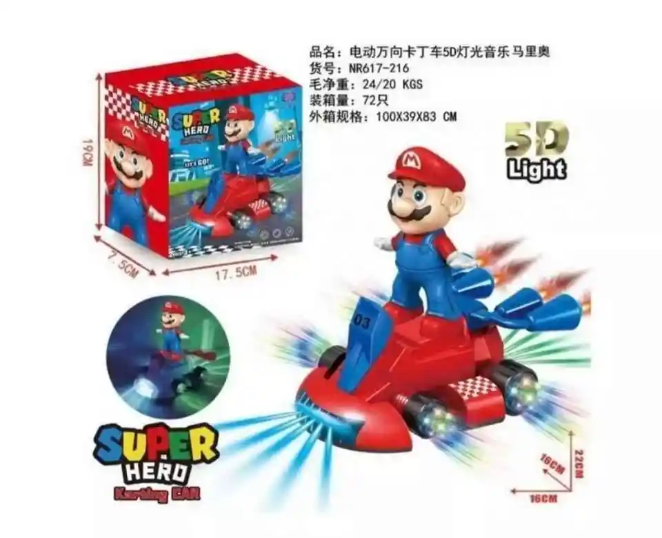 Super Mario Bros Kart Juguete Carro Con Sonido Y Luces Movimiento 360 Grados