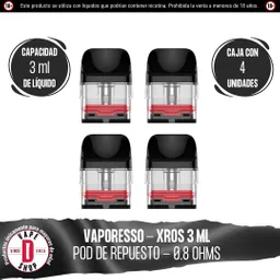 Caja Pod De Respuesto Xros - 0.8 Ohms / 4 Und. 3ml- Vaporesso