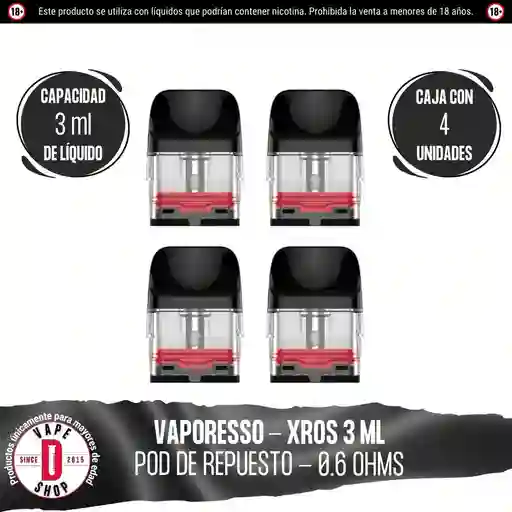 Caja Pod De Respuesto Xros - 0.6 Ohms / 4 Und. 3ml- Vaporesso