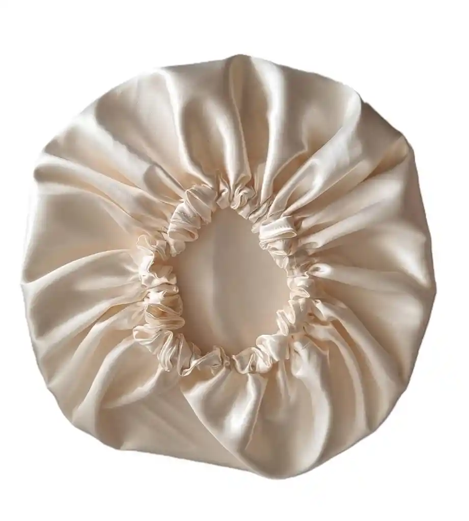 Gorro De Satín Licrado Crema Cabello Rizado