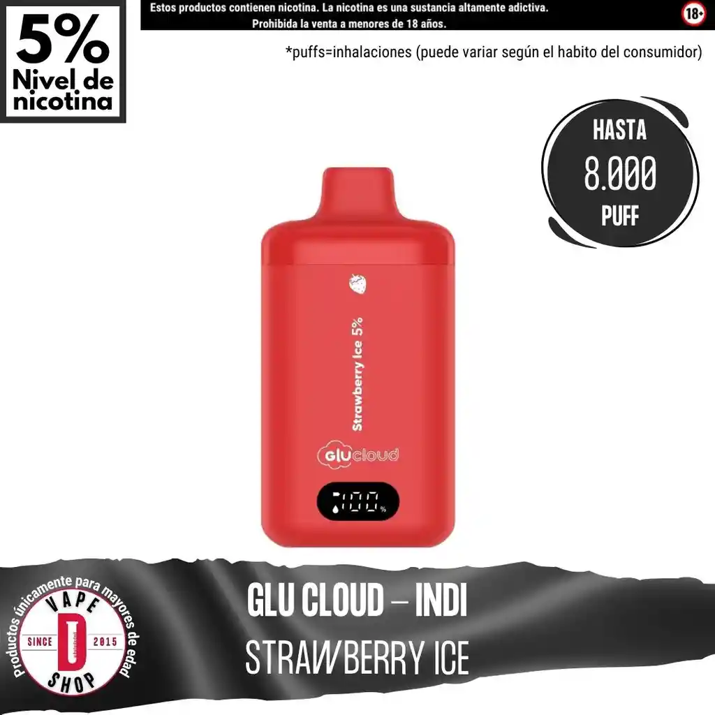 Glucloud Vape Strawberry Ice Indi / 8000 Puff