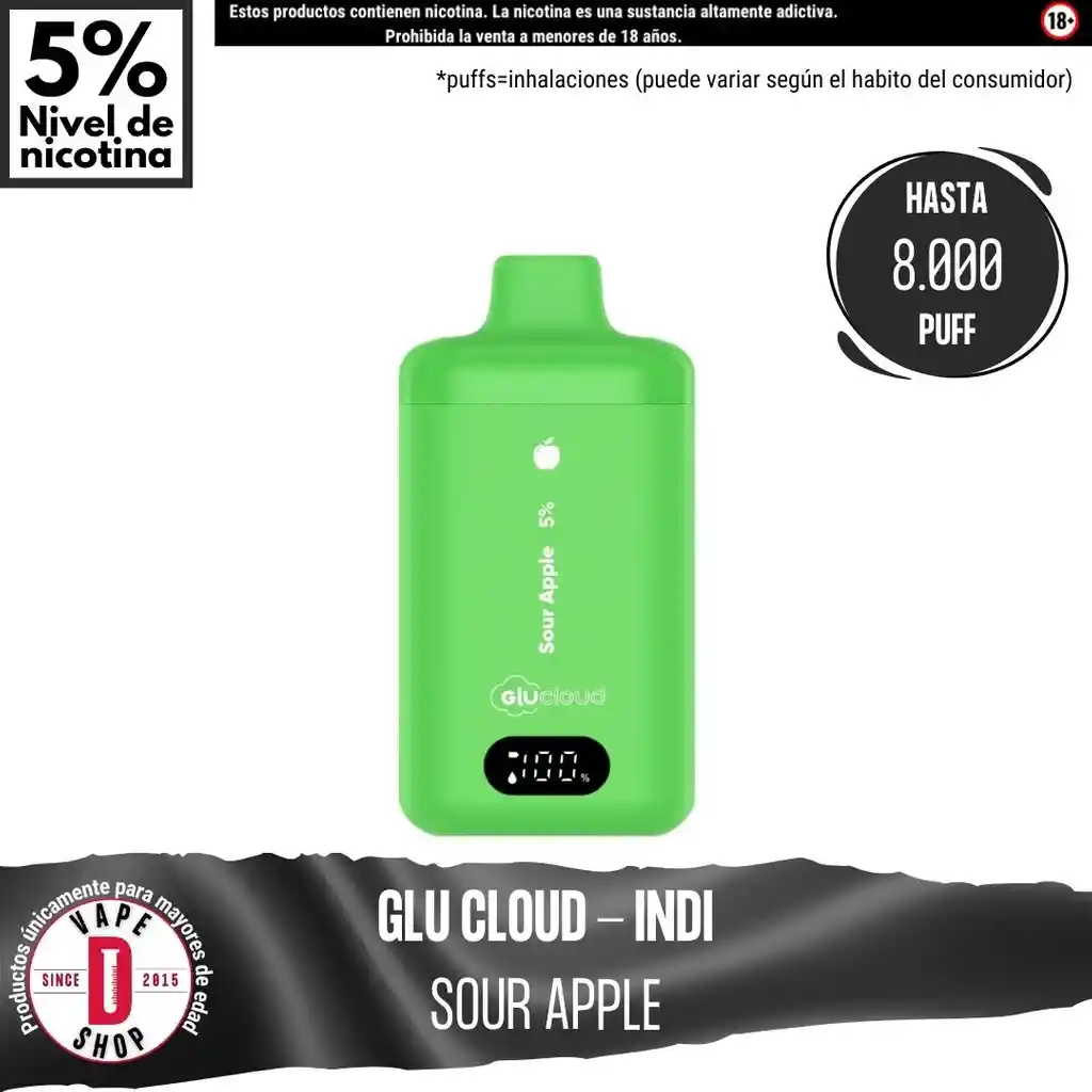 Glucloud Vape Sour Apple Indi / 8000 Puff