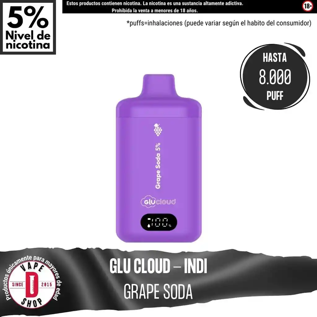 Glucloud Vape Grape Soda Indi / 8000 Puff