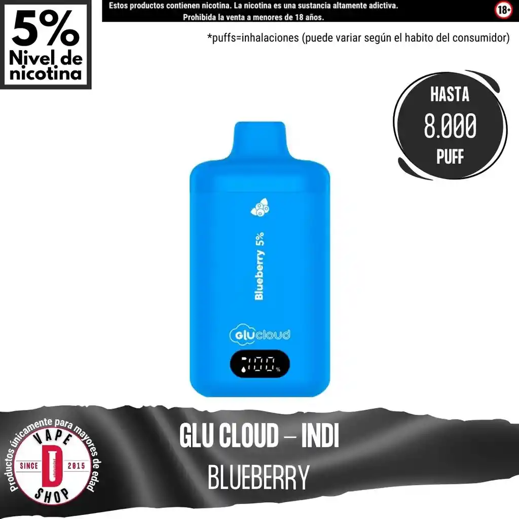 Glucloud Vape Blueberry Indi / 8000 Puff