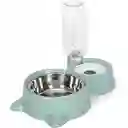 Plato Doble Acero Inoxidable Para Gato Con Dispensador De Agua