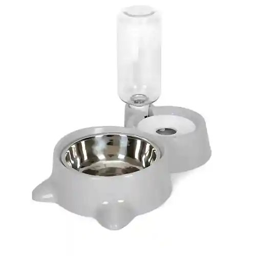 Plato Doble Acero Inoxidable Para Gato Con Dispensador De Agua