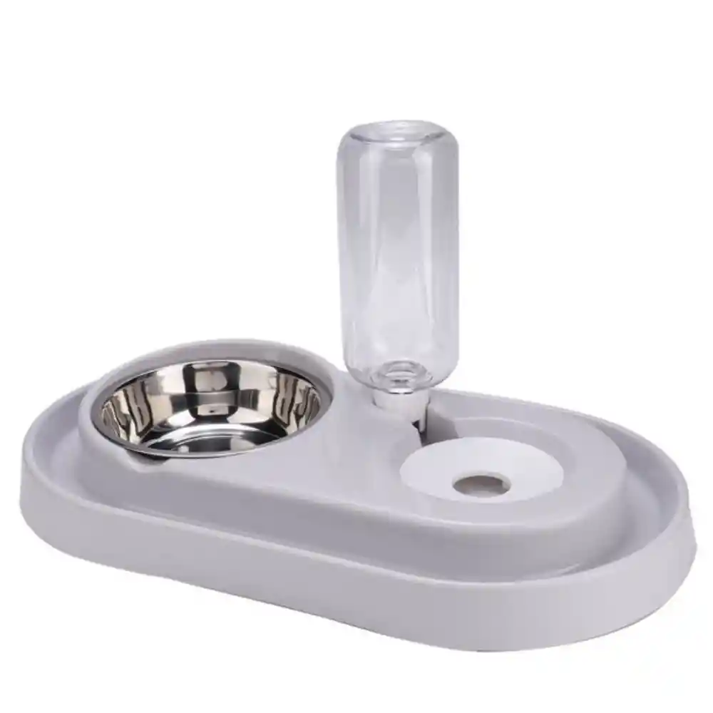 Plato Acero Inoxidable Antideslizante Para Mascotas Con Dispensador De Agua