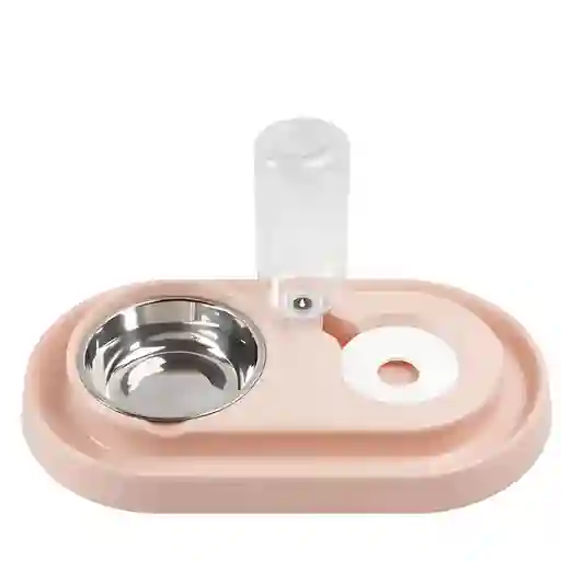 Plato Acero Inoxidable Antideslizante Para Mascotas Con Dispensador De Agua