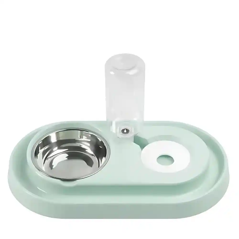 Plato Acero Inoxidable Antideslizante Para Mascotas Con Dispensador De Agua